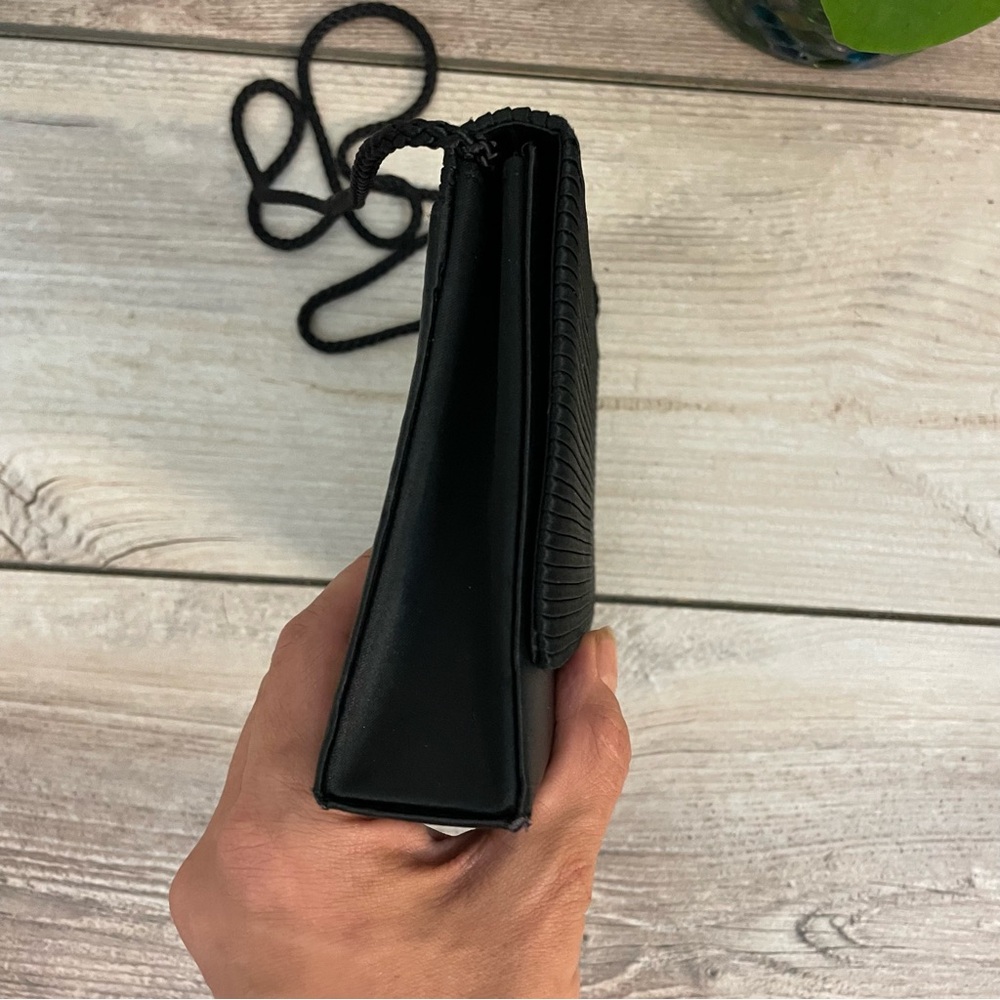 Vintage Satin‎ Bag Ribbed Black Crossbody Clutch Classic Cocktail - Picture 5 of 10